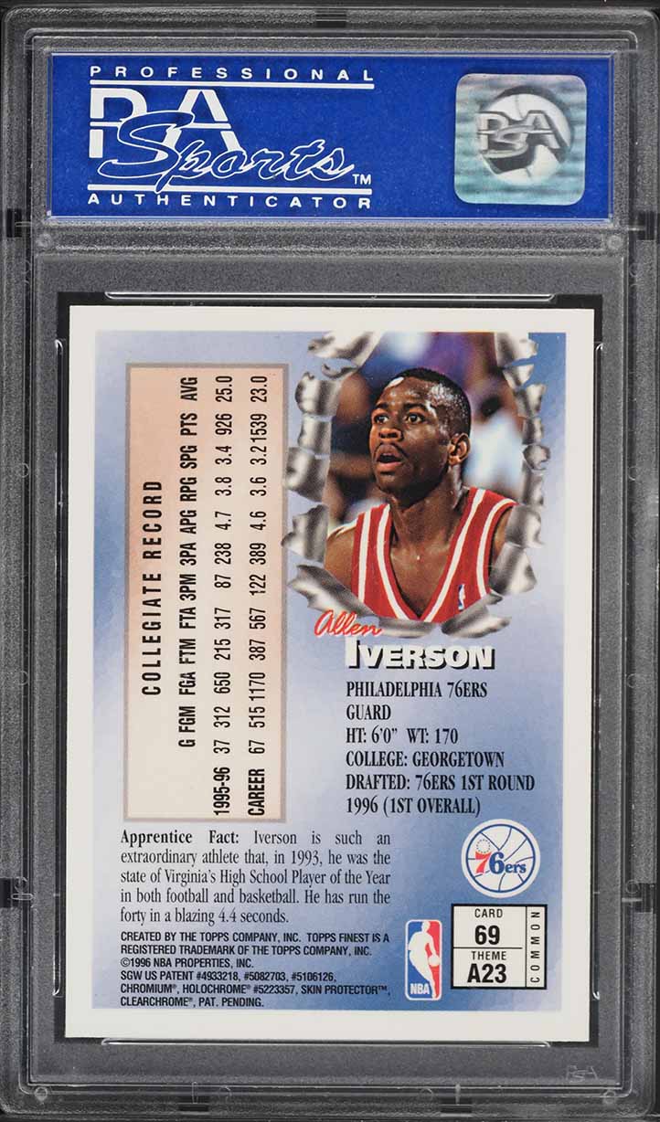 1996 Finest Basketball Allen Iverson ROOKIE #69 PSA 10 GEM MINT