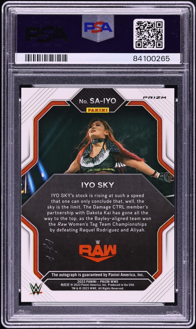2023 Panini Prizm WWE Superstar White Sparkle Iyo Sky AUTO 1/1 #SA-IYO PSA 9