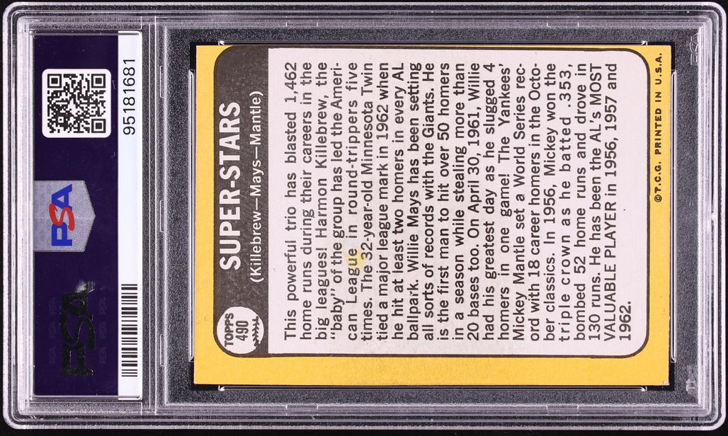 1968 Topps Super Stars Mickey Mantle Willie Mays Harmon Killebrew #490 PSA 4 VGEX