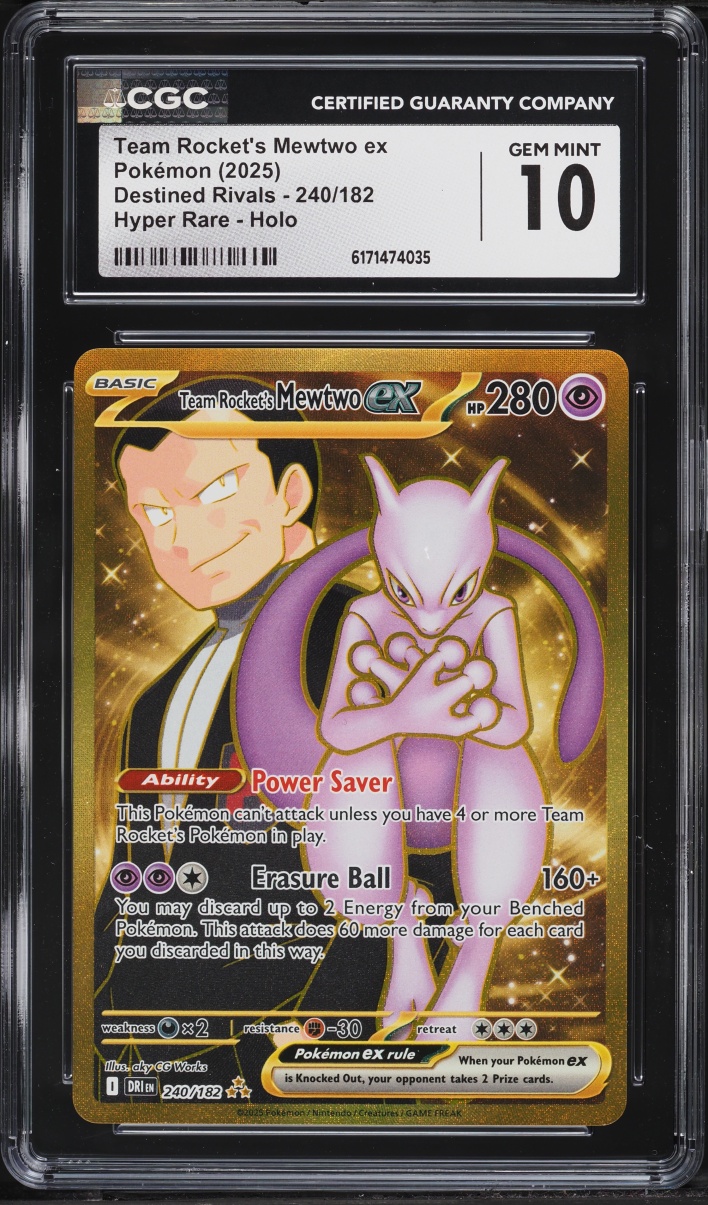 2025 Pokemon SV Destined Rivals Gold Rare Team Rocket's Mewtwo ex #240 CGC 10 GEM MINT