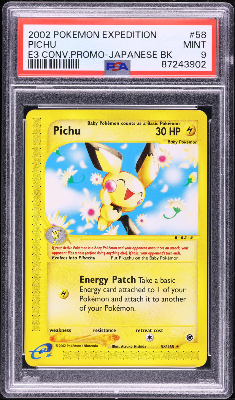2002 Pokemon Expedition E3 Promo Japanese Back Pichu #58 PSA 9 MINT