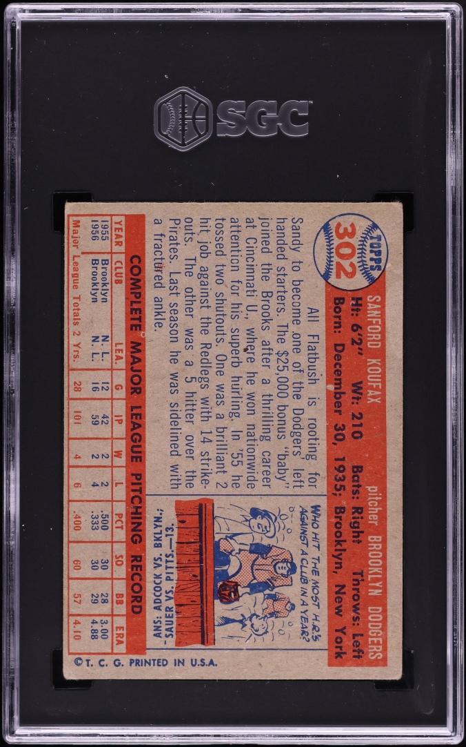 1957 Topps Sandy Koufax #302 SGC 4 VGEX