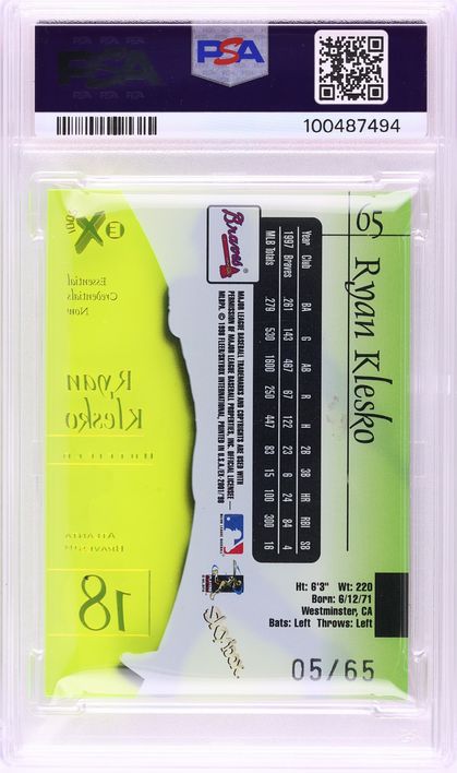 1998 Skybox E-X2001 Essential Credentials Now Ryan Klesko /65 #65 PSA 8 NM-MT