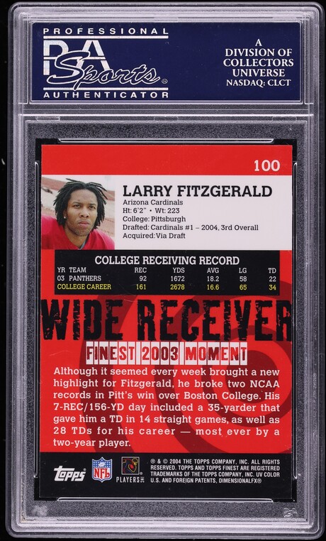 2004 Finest Football Larry Fitzgerald ROOKIE #100 PSA 10 GEM MINT