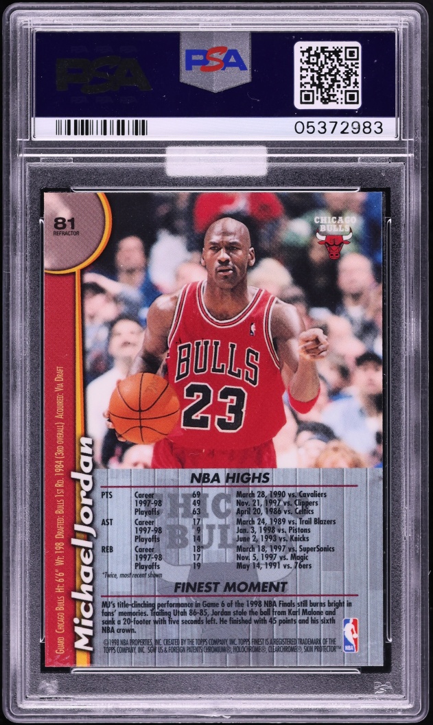 1998 Finest Refractor w/ Coating Michael Jordan #81 MBA PSA 10 GEM MINT