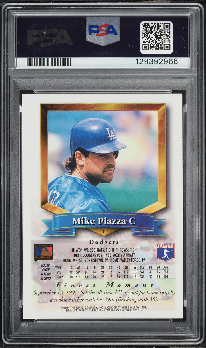 1994 Finest Refractor Mike Piazza #1 PSA 8 NM-MT