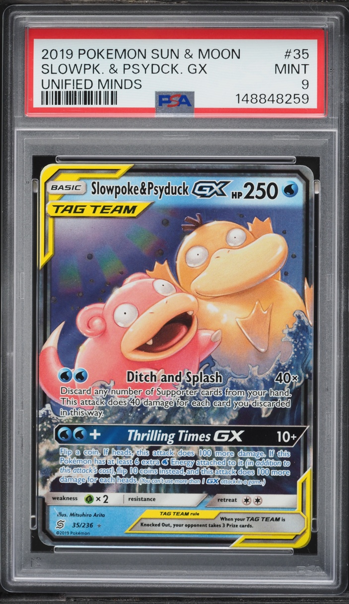 2019 Pokemon Sun & Moon Unified Minds Alt Art Slowpoke & Psyduck GX #35 PSA 9 MINT
