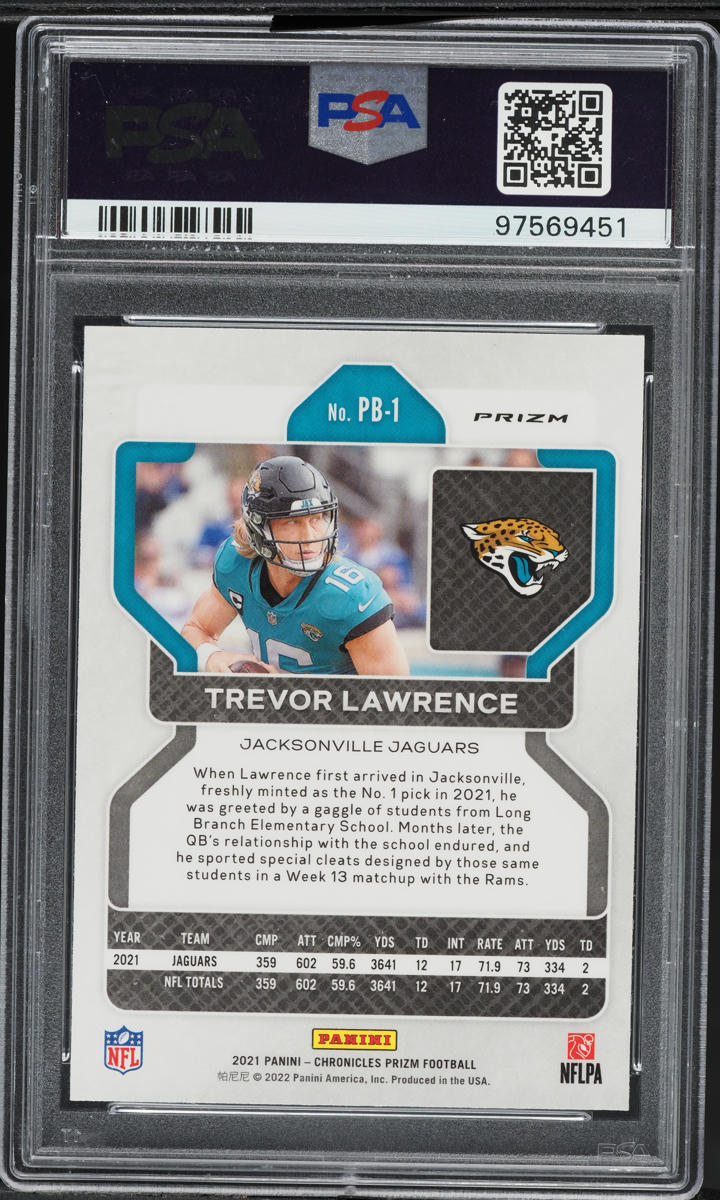 2021 Panini Chronicles Prizm Black Silver Trevor Lawrence ROOKIE #PB-1 PSA 10