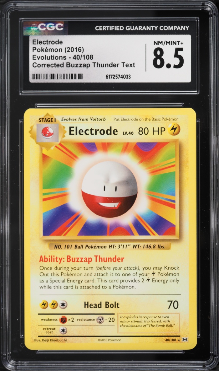 2016 Pokemon XY Evolutions Corrected Buzzap Thunder Text Electrode #40 CGC 8.5 NM-MT+