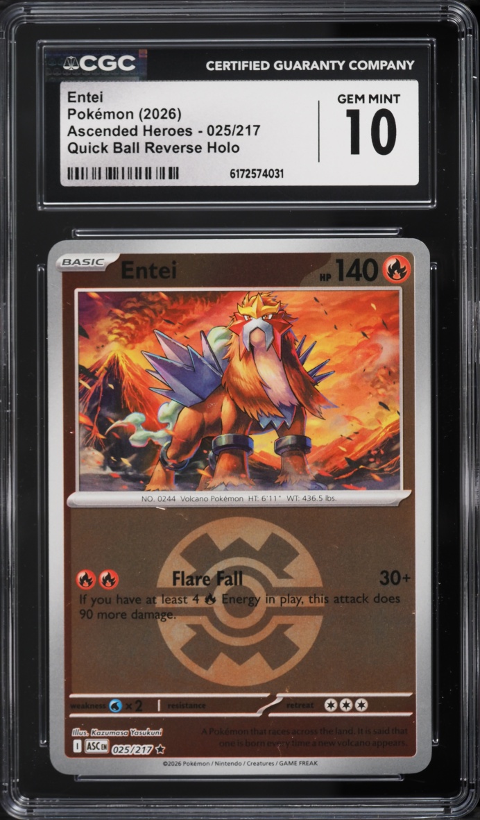 2026 Pokemon Mega Evolution Ascended Heroes Quick Ball Reverse Holo Entei #025 CGC 10 GEM MINT