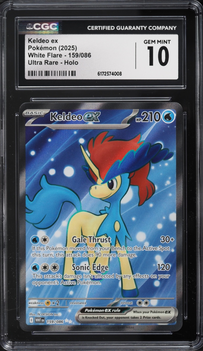 2025 Pokemon Scarlet & Violet White Flare Full Art Keldeo ex #159 CGC 10 GEM MINT
