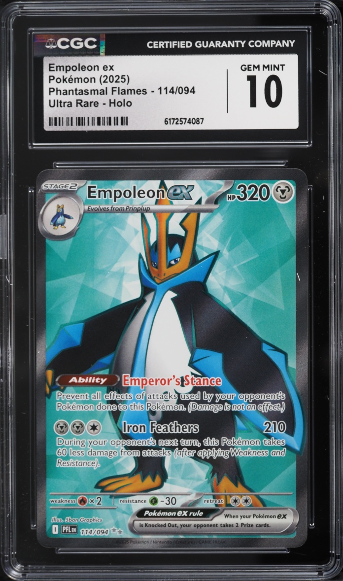2025 Pokemon Mega Evolution Phantasmal Flames Full Art Empoleon ex #114 CGC 10 GEM MINT
