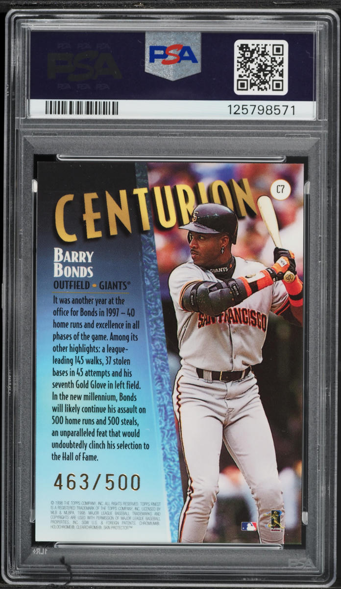 1998 Finest Centurion w/ Coating Barry Bonds /500 #C7 PSA 9 MINT