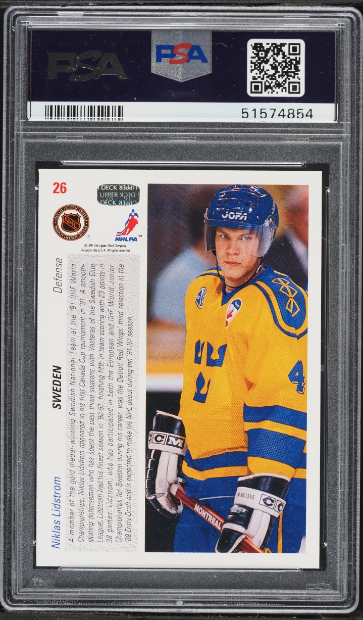 1991 Upper Deck Hockey Niklas Lidstrom ROOKIE #26 PSA 8 NM-MT