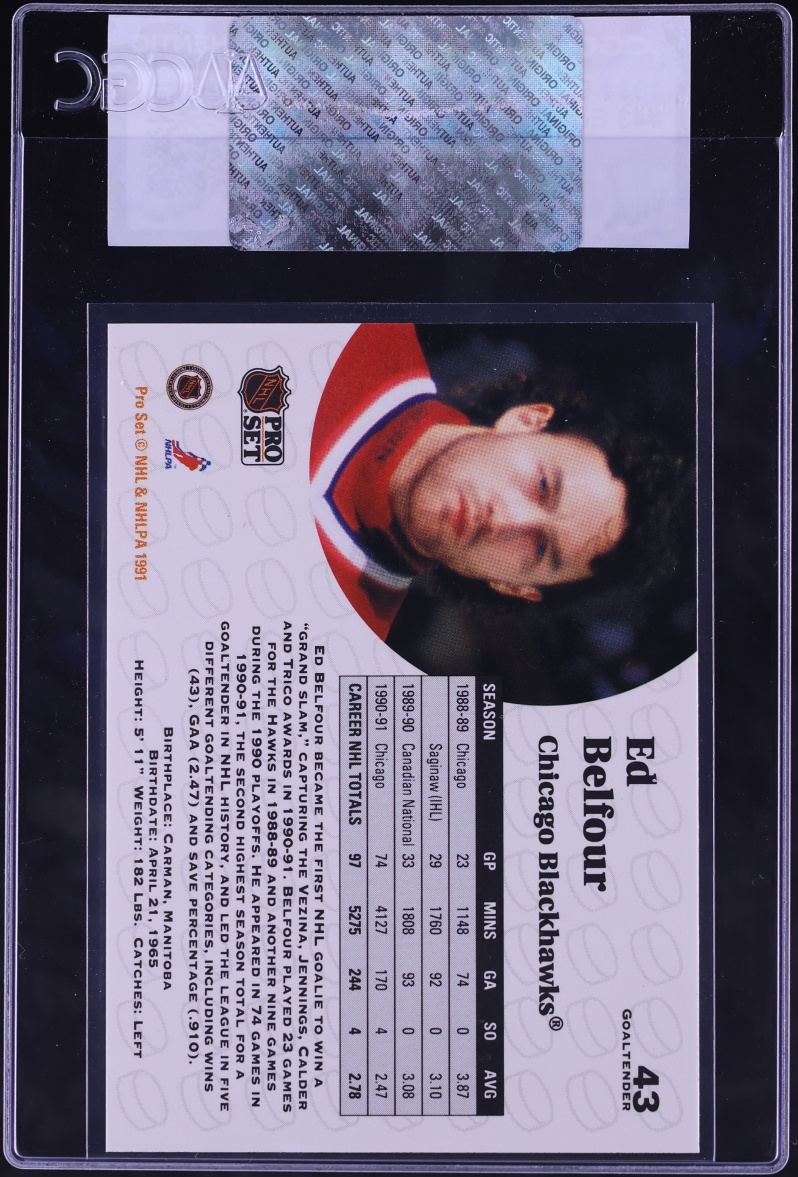 1991 Pro Set Ed Belfour #43 CGC AUTH