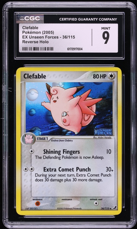 2005 Pokemon EX Unseen Forces Reverse Holo Clefable #36 CGC 9 MINT