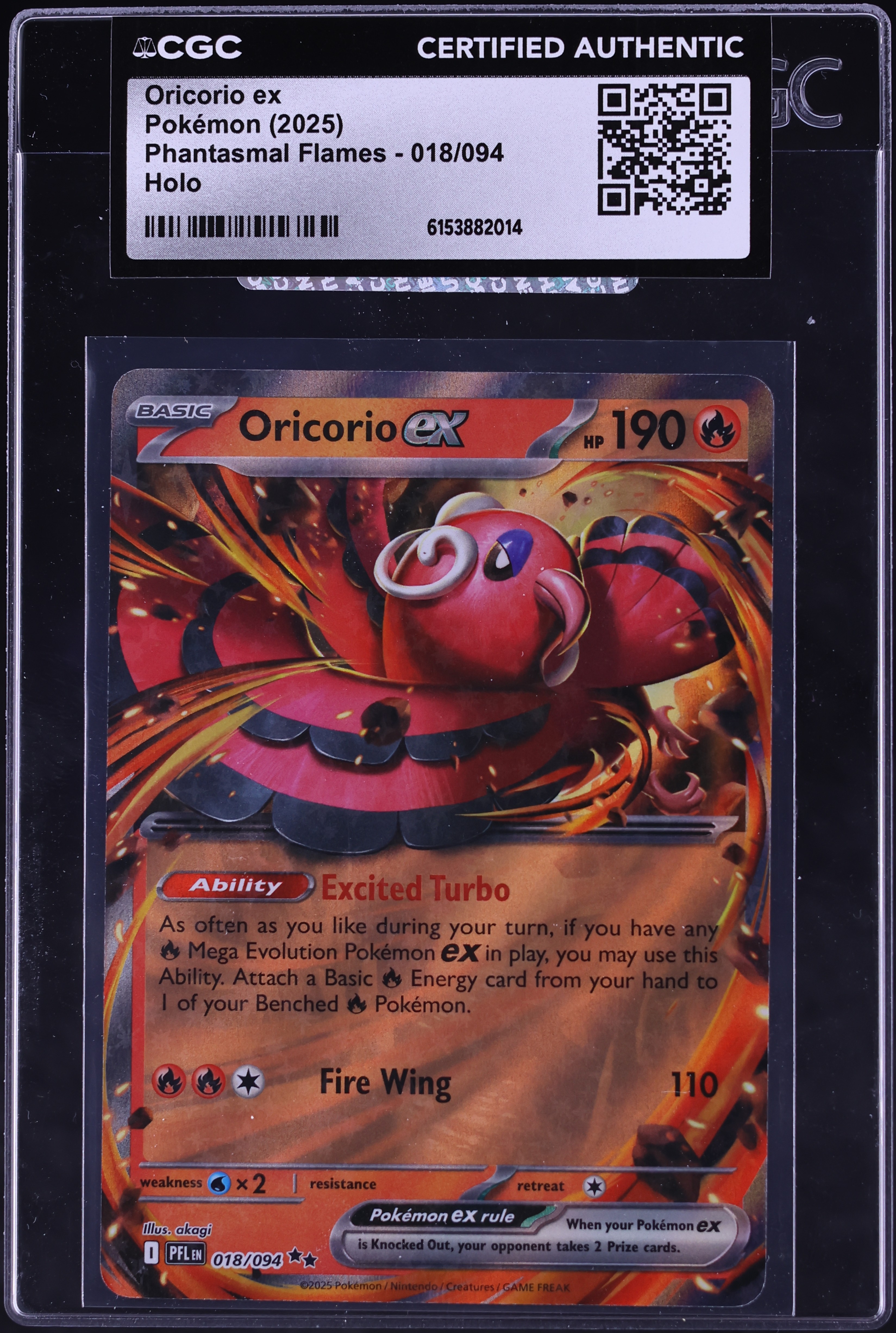 2025 Pokemon Mega Evolution Phantasmal Flames Holo Oricorio ex #18 CGC AUTH