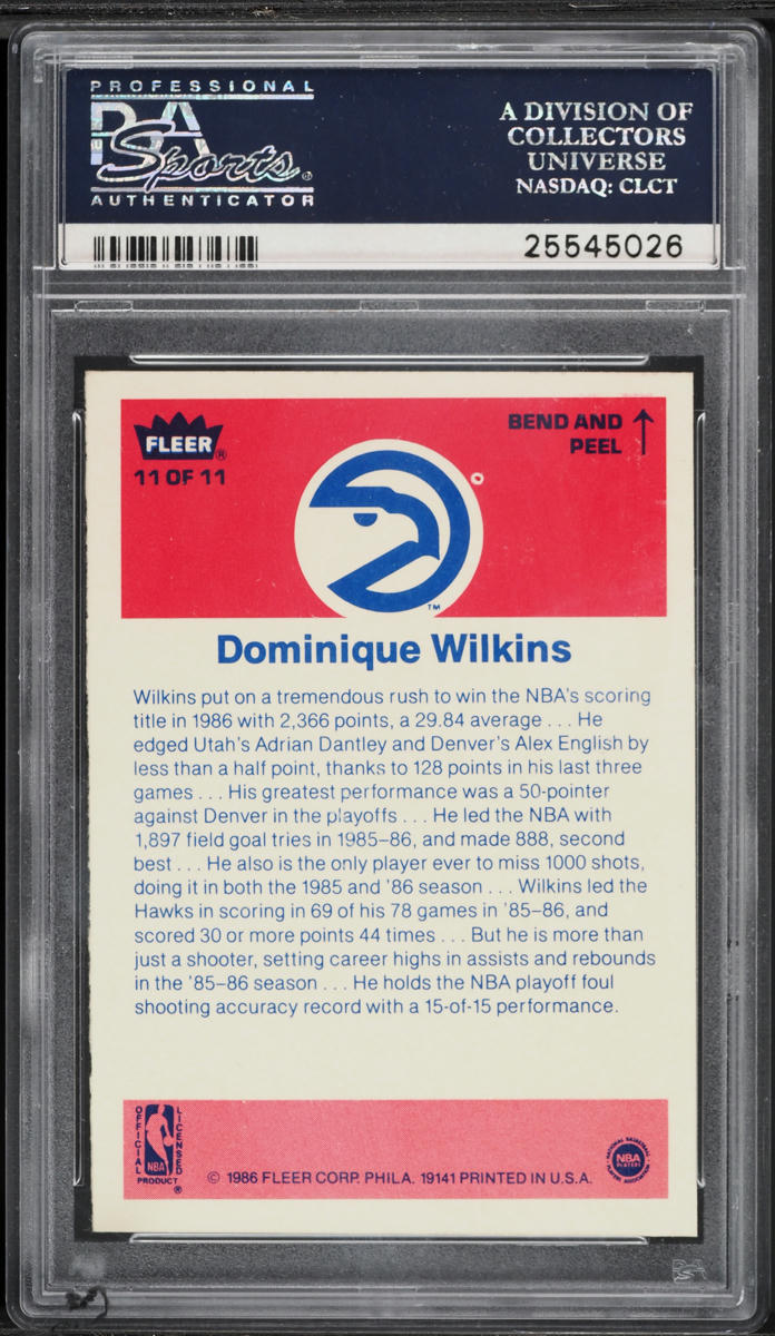 1986 Fleer Sticker Dominique Wilkins ROOKIE #11 PSA 9 MINT