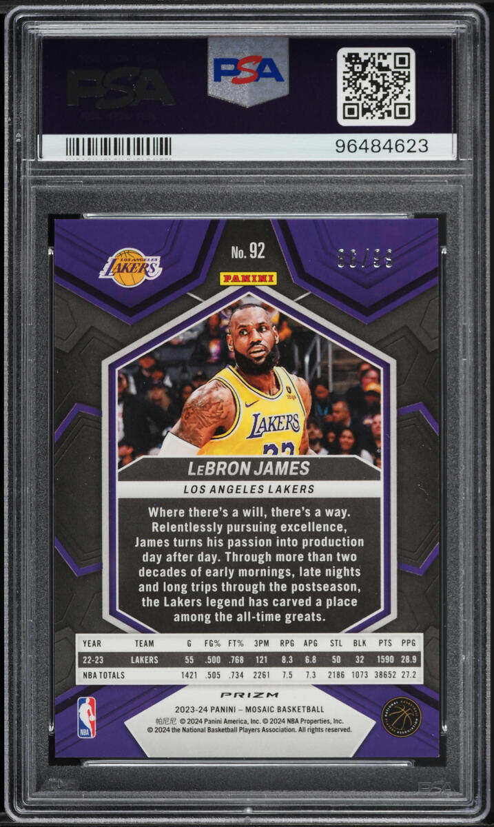 2023 Panini Mosaic Purple LeBron James /99 #92 PSA 9 MINT