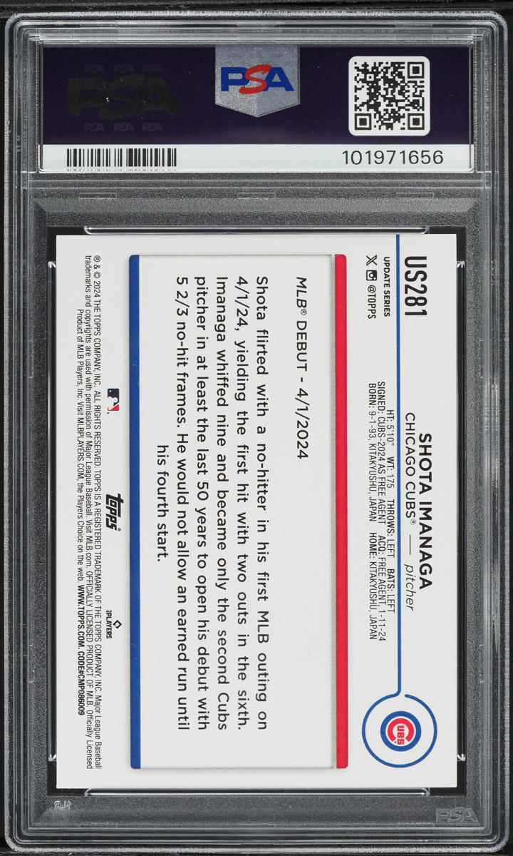 2024 Topps Update Shota Imanaga ROOKIE #US281 PSA 9 MINT