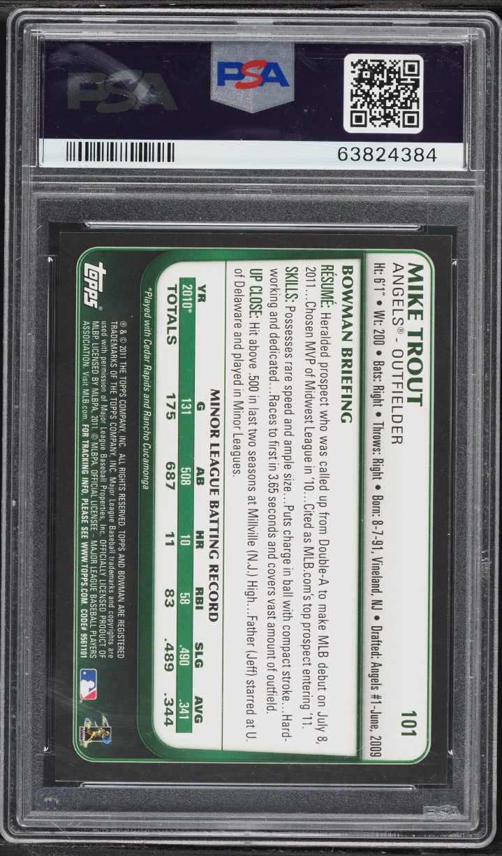 2011 Bowman Draft Mike Trout ROOKIE #101 PSA 6 EXMT