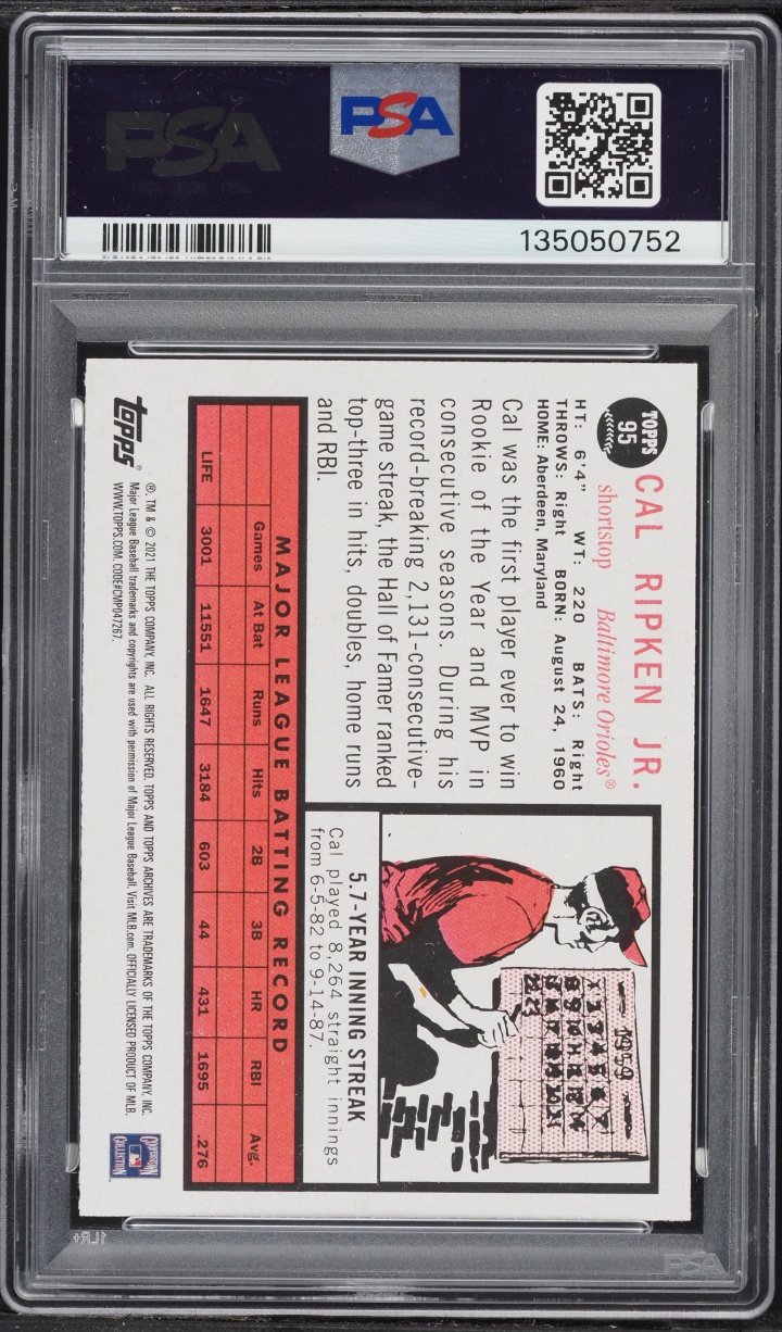 2021 Topps Archives Cal Ripken Jr. #95 PSA 10 GEM MINT