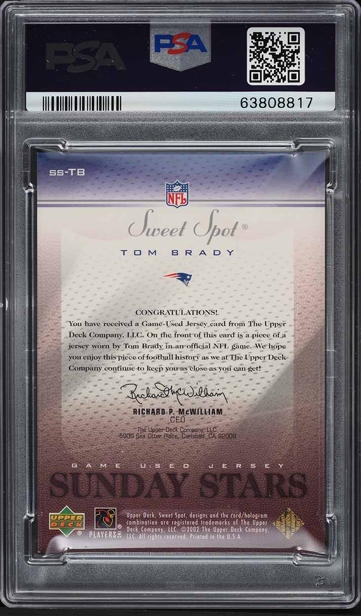 2002 Upper Deck Sweet Spot Sunday Stars Tom Brady PATCH /250 #SS-TB PSA 7 NRMT