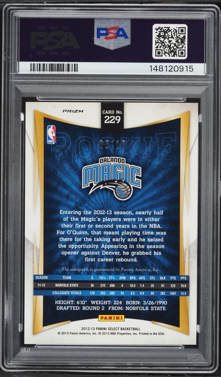 2012 Select Gold Prizm Kyle O'Quinn ROOKIE AUTO /10 #229 PSA 10 GEM MINT