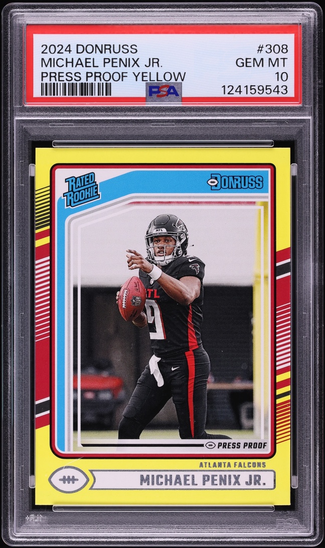 2024 Donruss Press Proof Yellow Michael Penix Jr. ROOKIE #308 PSA 10 GEM MINT