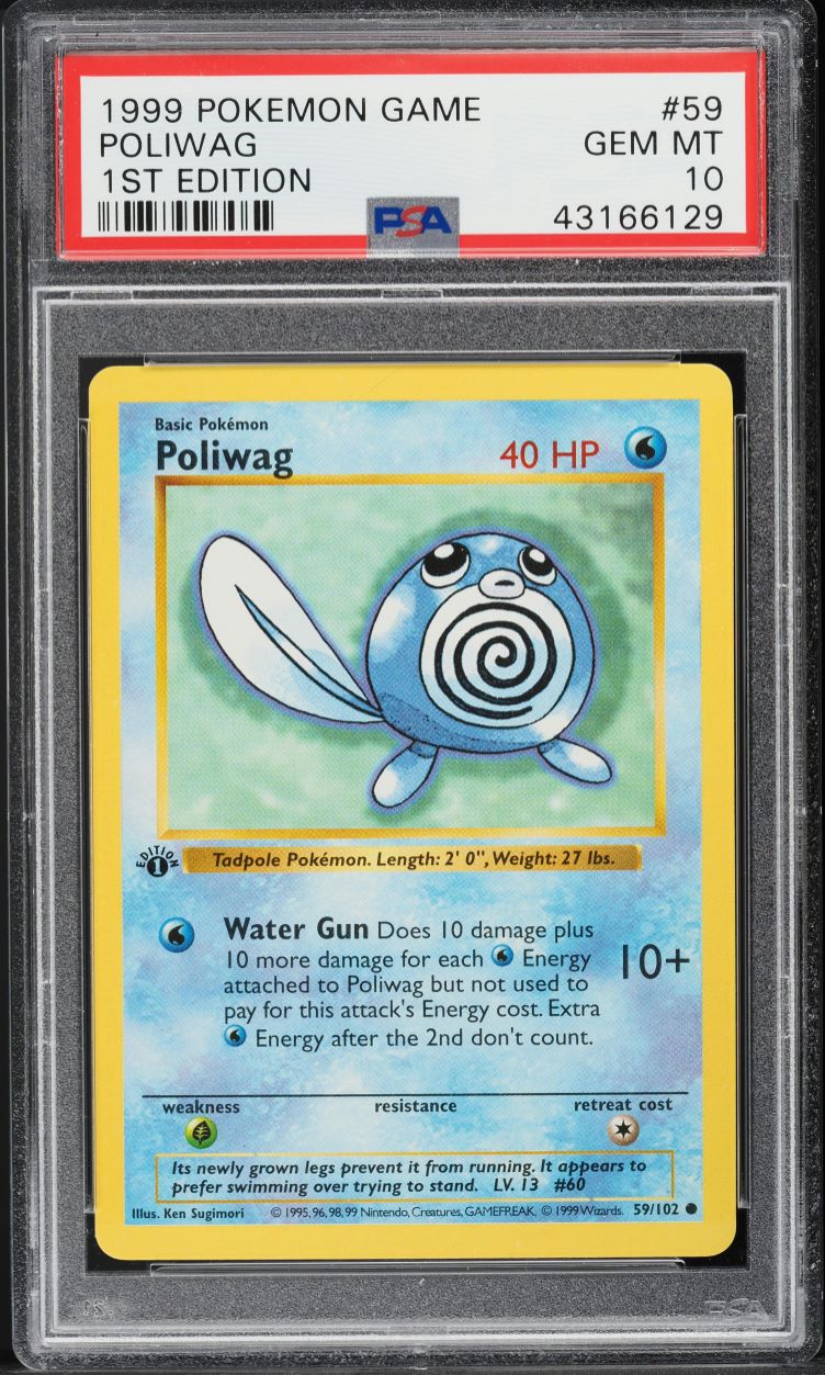 1999 Pokemon Base Set Shadowless 1st Edition Poliwag #59 PSA 10 GEM MINT