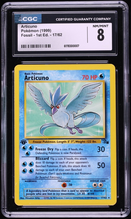 1999 Pokemon Fossil 1st Edition Articuno #17 CGC 8 NM-MT