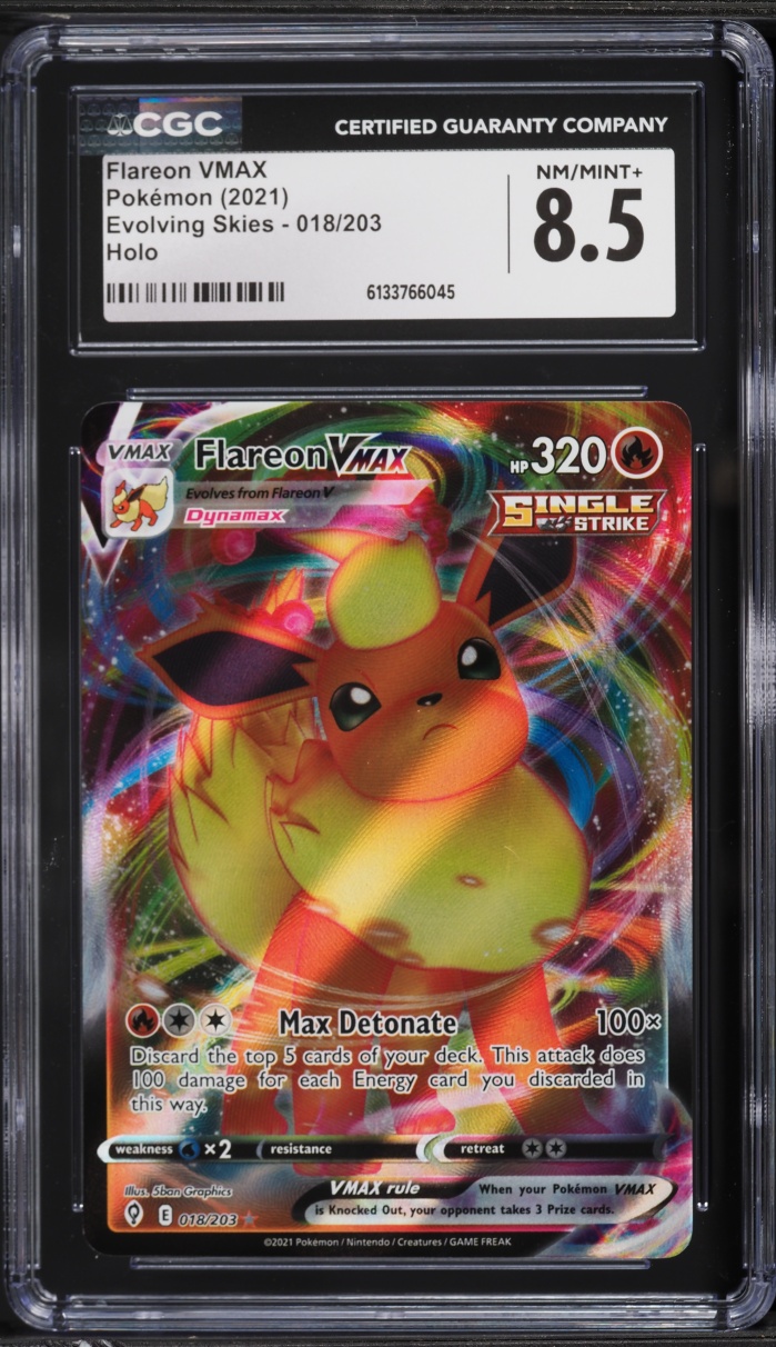 2021 Pokemon Sword & Shield Evolving Skies Full Art Flareon VMAX #18 CGC 8.5 NM-MT+
