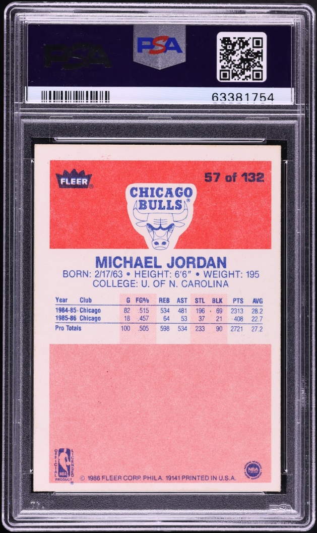 1986 Fleer Basketball Michael Jordan ROOKIE #57 PSA 4 VGEX