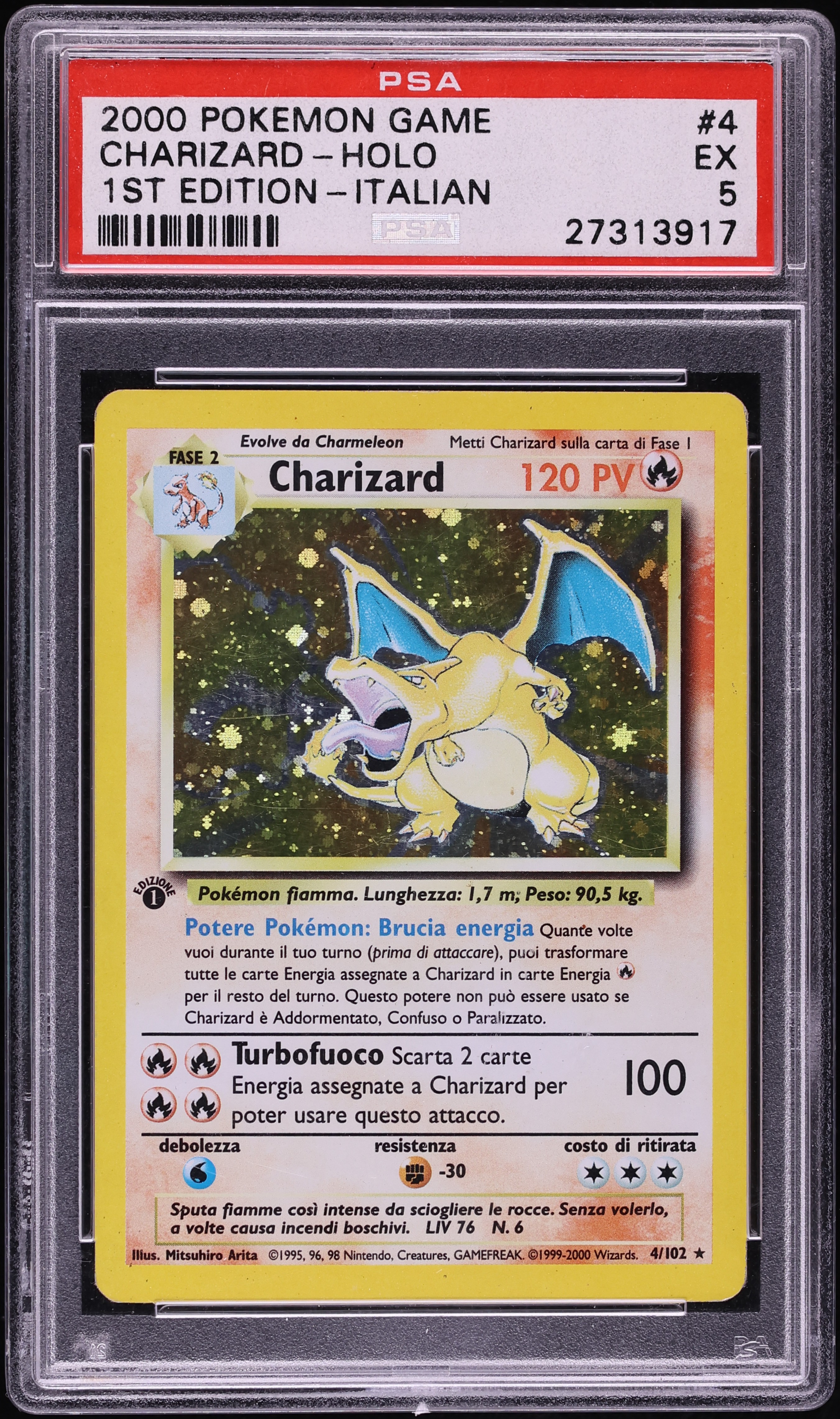 2000 Pokemon Italian Base Set 1st Edition Holo Charizard #4 PSA 5 EX