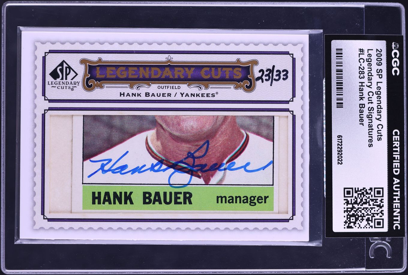 2009 SP Legendary Cuts Hank Bauer AUTO /33 #LC-283 CGC AUTH