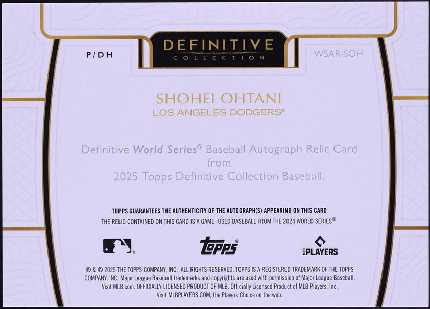 2025 Topps Definitive Collection World Series Shohei Ohtani RELIC AUTO 1/1 #WSAR-SOH CGC AUTH