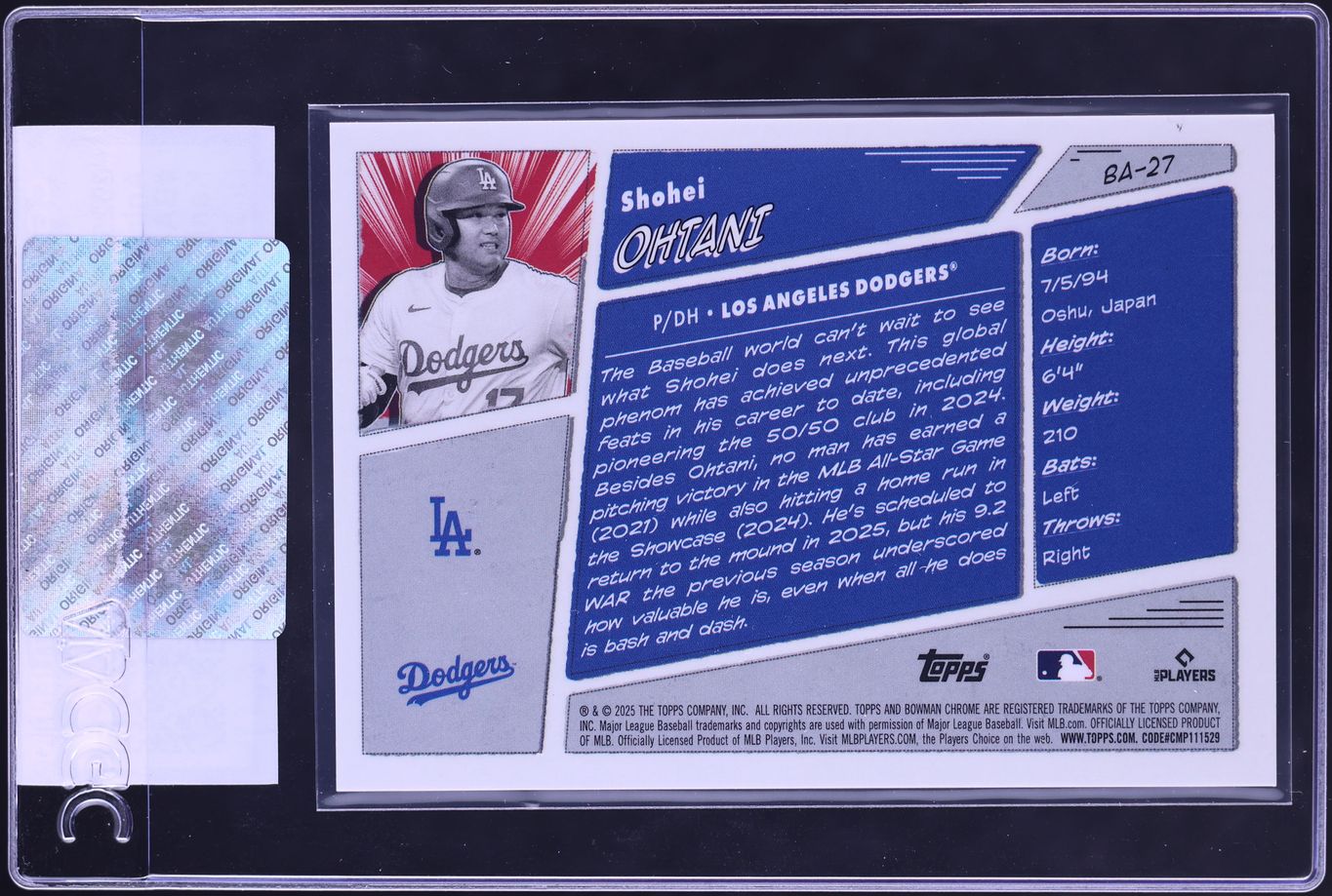 2025 Bowman Anime Kanji Variation Shohei Ohtani #BA-27 CGC AUTH