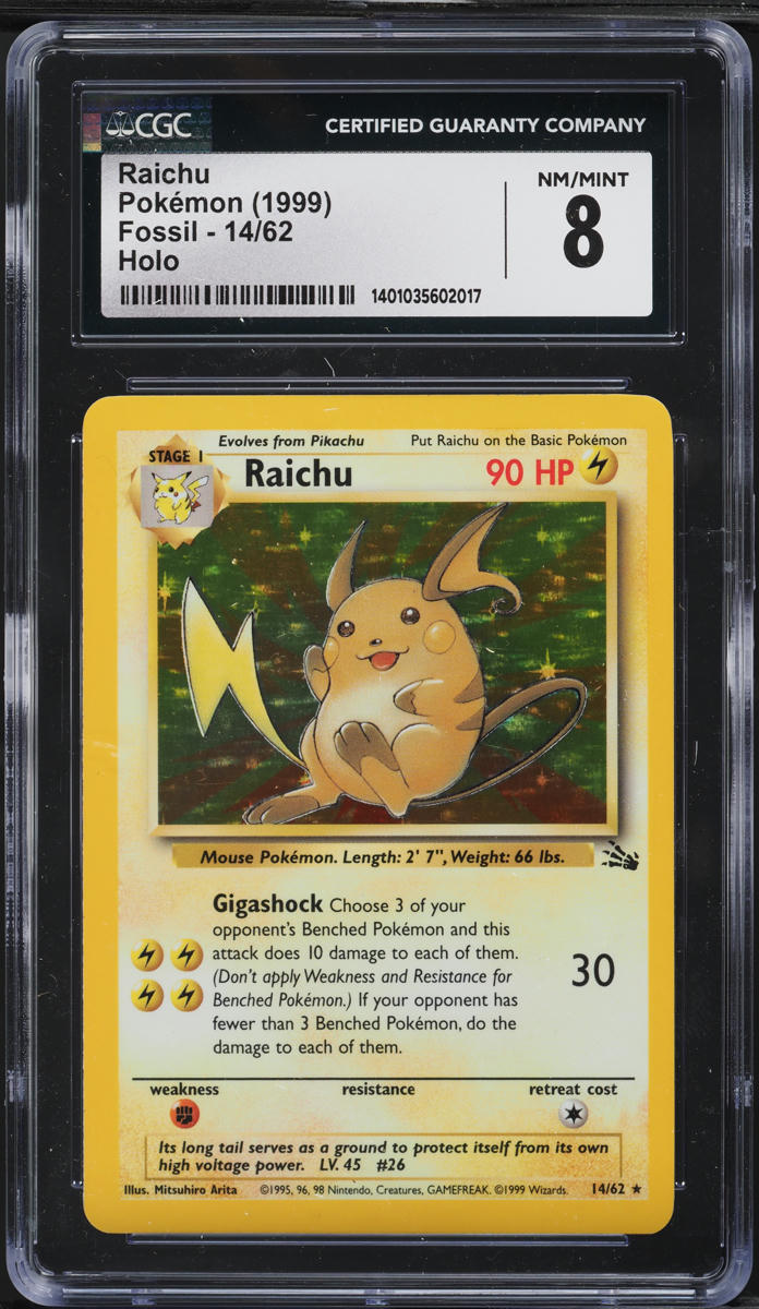 1999 Pokemon Fossil Holo Raichu #14 CGC 8 NM-MT