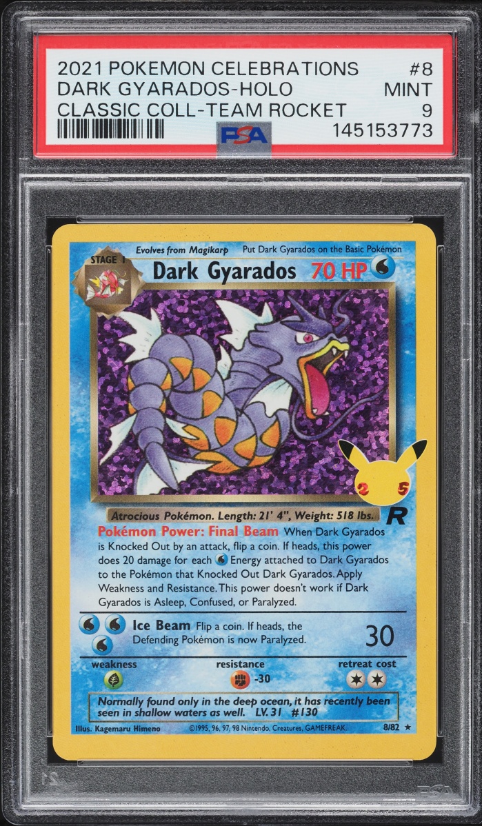 2021 Pokemon Sword & Shield Celebrations Classic Team Rocket Holo Dark Gyarados #8 PSA 9 MINT