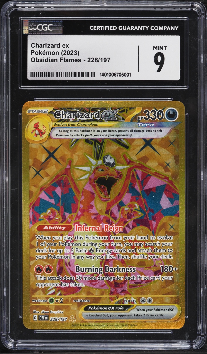 2023 Pokemon Scarlet & Violet Obsidian Flames Gold Rare Charizard Ex #228 CGC 9 MINT