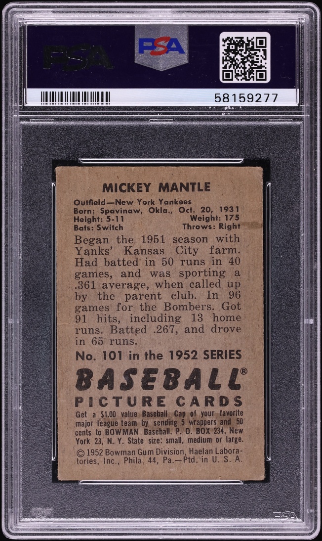 1952 Bowman Mickey Mantle #101 PSA 3.5 VG+