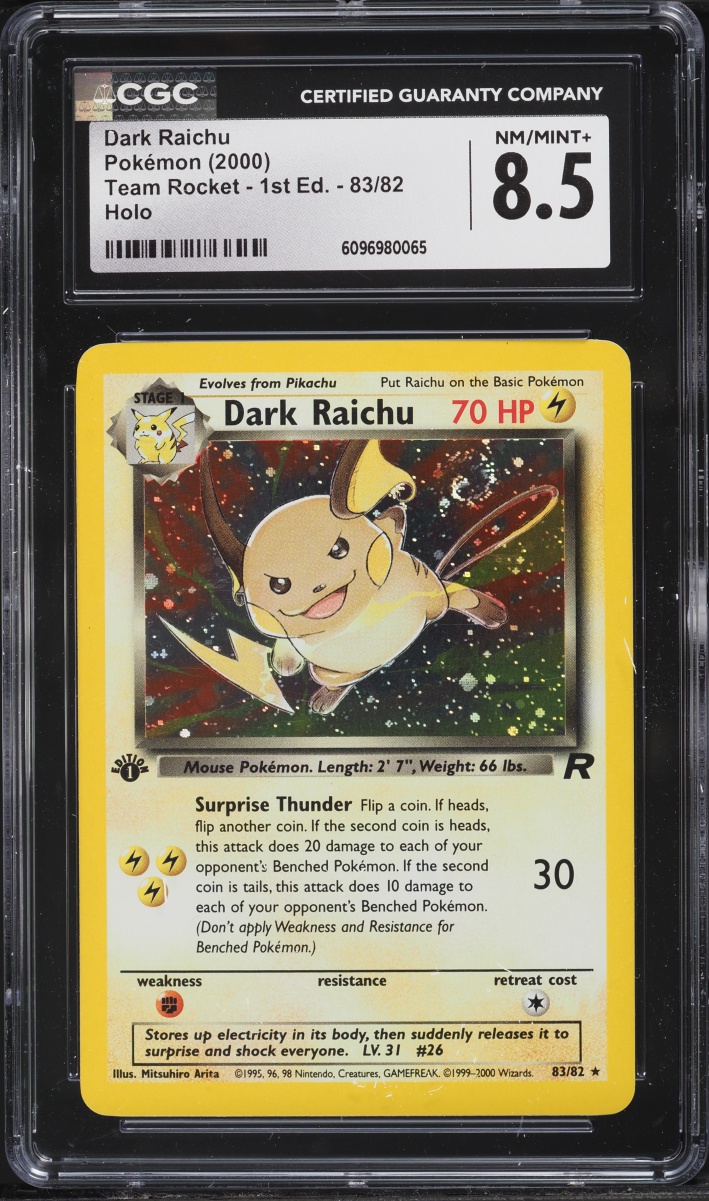 2000 Pokemon Team Rocket 1st Edition Holo Dark Raichu #83 CGC 8.5 NM-MT+
