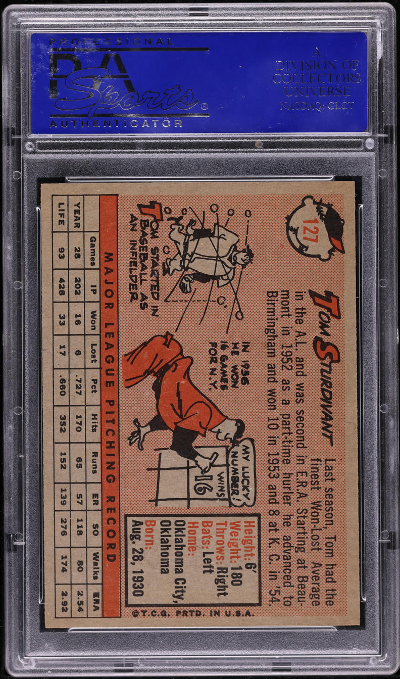 1958 Topps Tom Sturdivant #127 PSA 9 MINT
