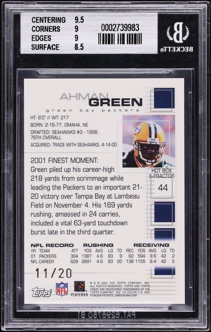 2002 Finest Xfractor Ahman Green /20 #44 BGS 9 MINT