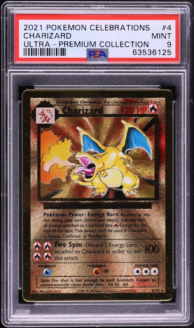 2021 Pokemon Sword & Shield Celebrations Ultra Premium Gold Metal Charizard #4 PSA 9 MINT