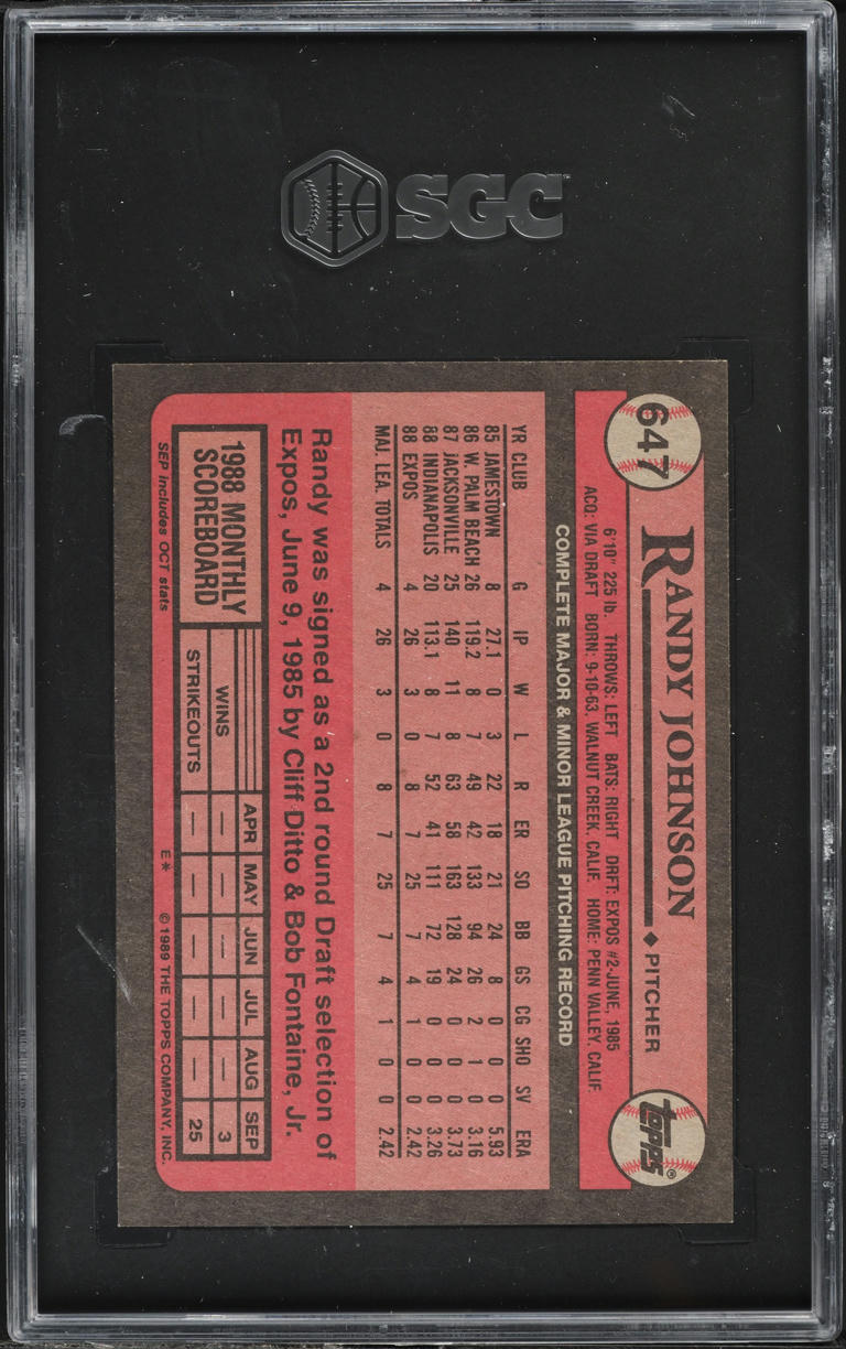 1989 Topps Randy Johnson ROOKIE #647 SGC 9.5 MINT+