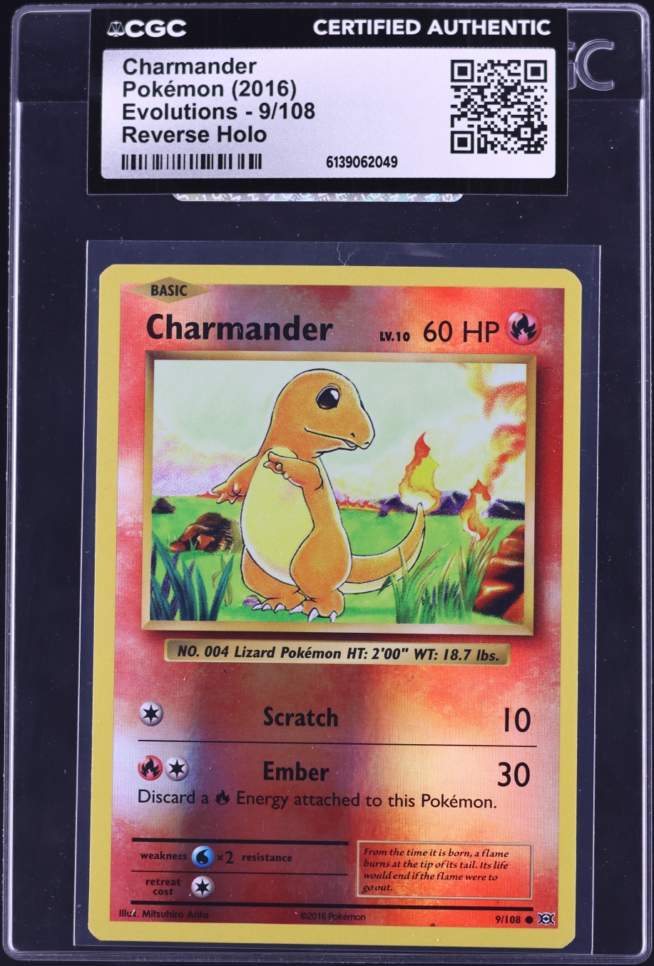 2016 Pokemon XY Evolutions Reverse Holo Charmander #9 CGC AUTH