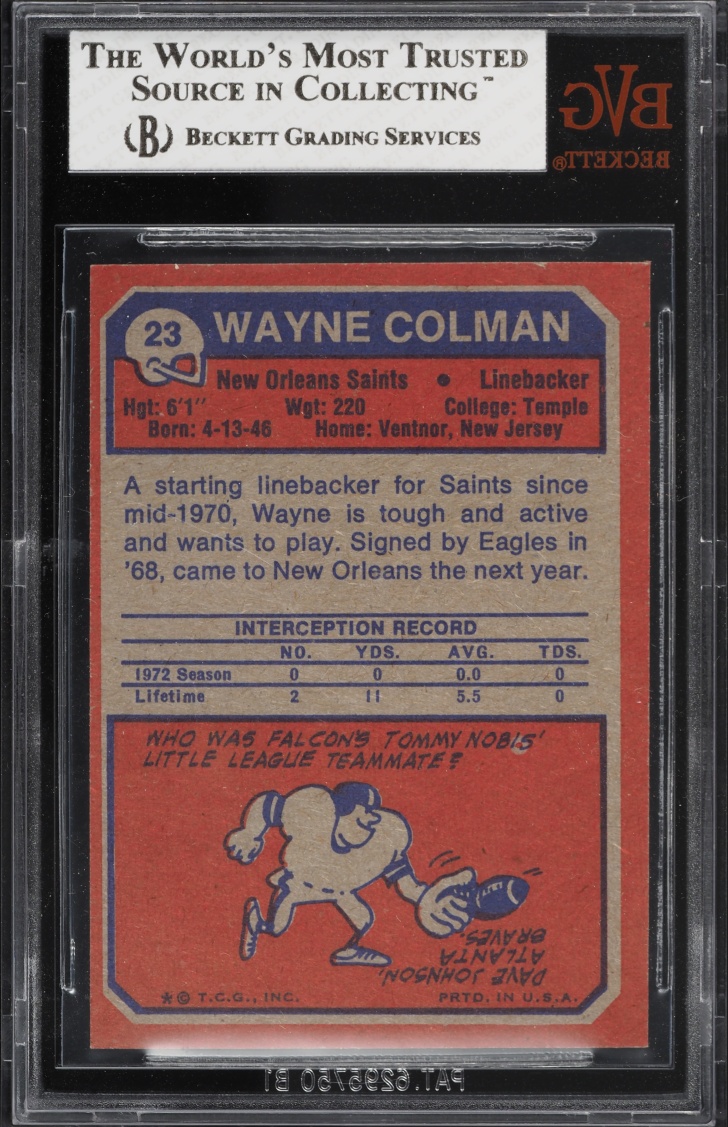 1973 Topps Football Wayne Colman ROOKIE #23 BVG 5.5 EX+