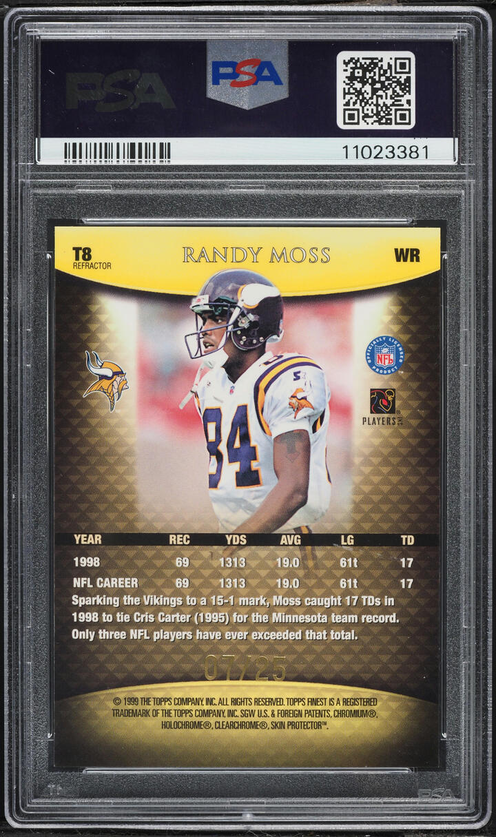 1999 Finest Team Finest Gold Refractor Randy Moss /25 #T8 PSA 9 MINT - Photo 2