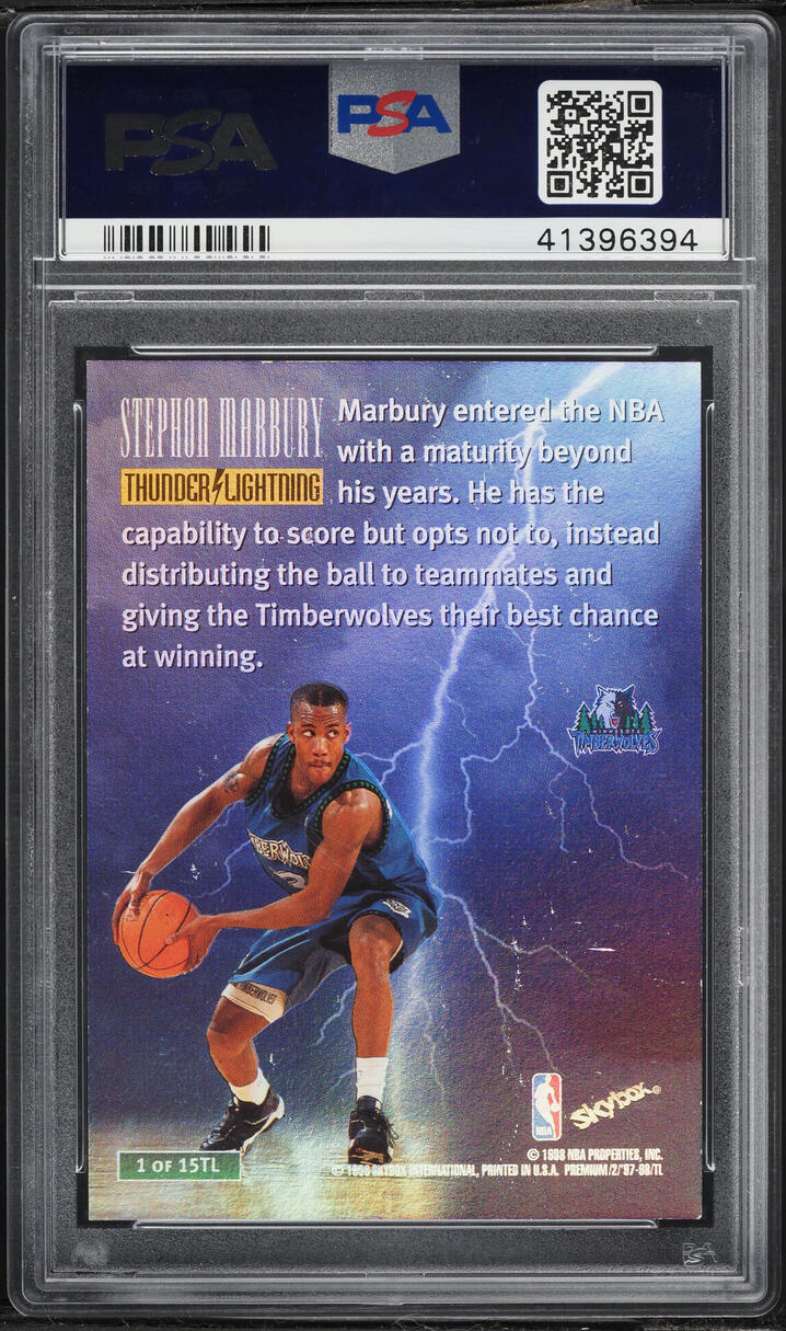 1997 Skybox Premium Thunder & Lightning Stephon Marbury #1 PSA 9 MINT - Photo 2